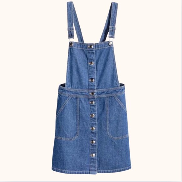 H&M Divided Denim Bib Overalls Short Mini Dress 10 - Picture 1 of 14